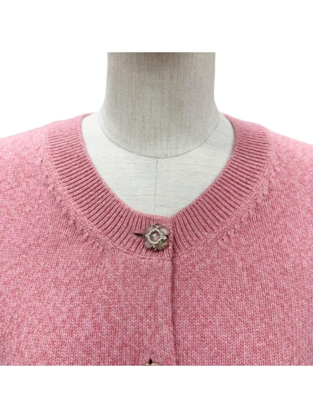 Chanel Cashmere 98% Gripoix Style Camellia Button Cardigan Pink 40